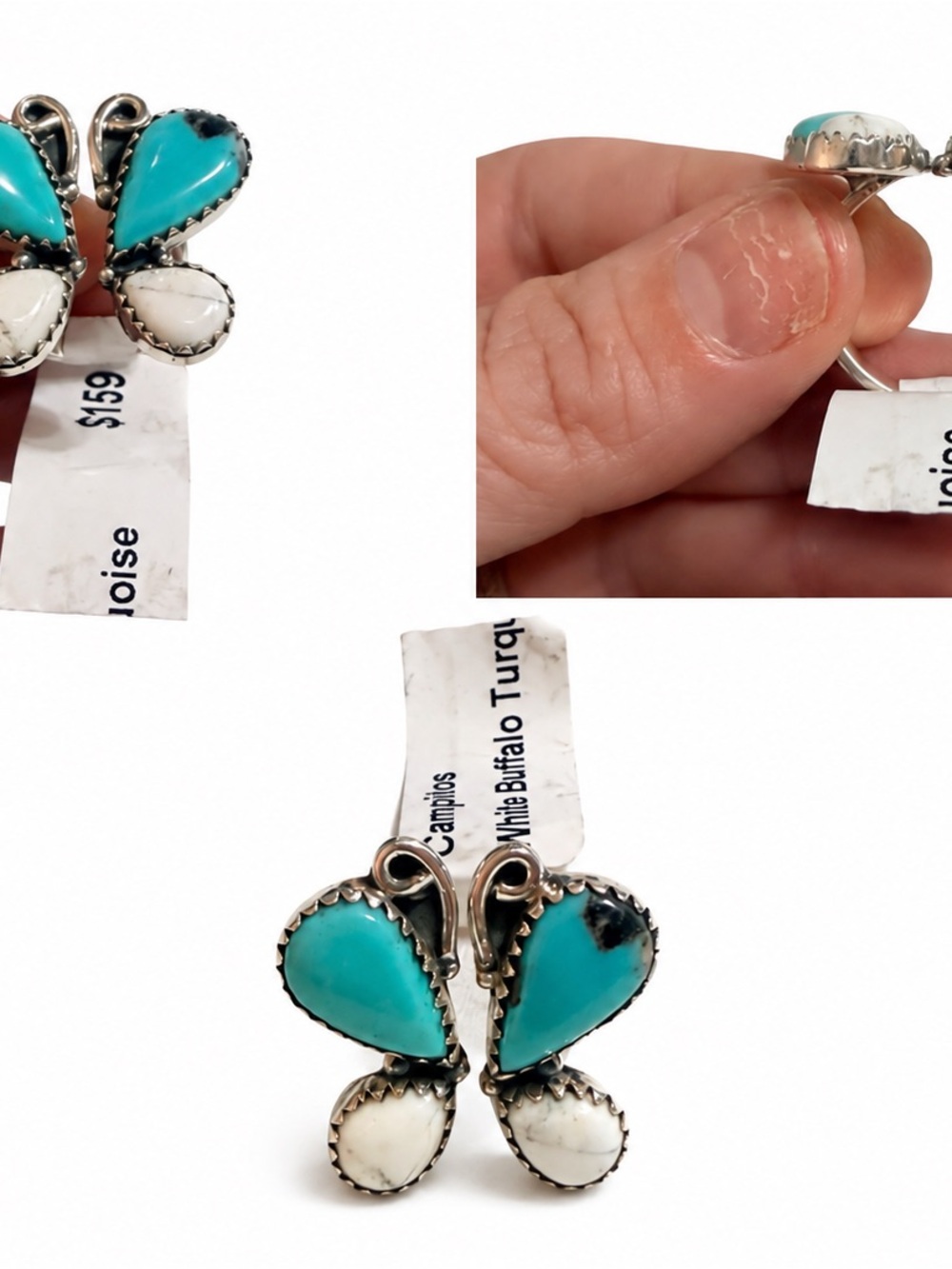 Turquoise & White Butterfly Ring - Unbranded Sterling-Style